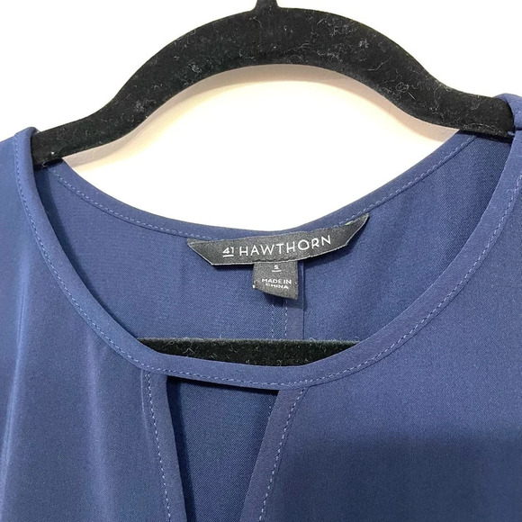 41 Hawthorn | Women's Blue Cutout Balloon Sleeve Keyhole 3/4 Sleeve Blouse Small - Picture 2 of 5